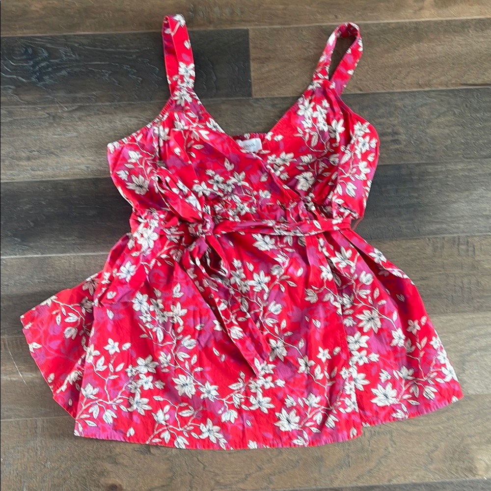 Motherhood Floral Red Wrap Top, Large